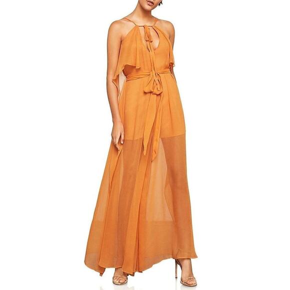 BCBGMAXAZRIA Silk Jumpsuit Wide Leg Halter Neck iTopaz Women's Size XS - Picture 1 of 16